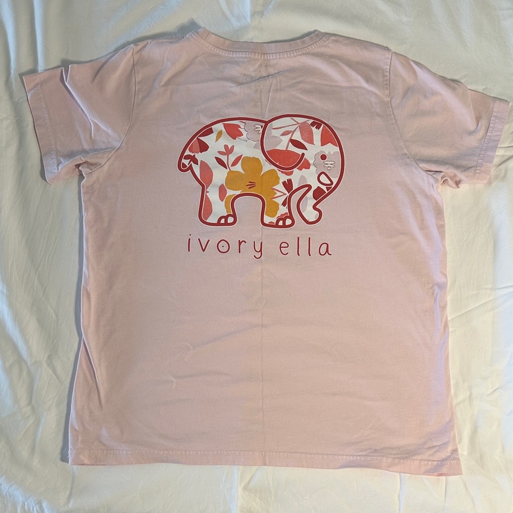 Ivory Ella Ladies Medium Light Pink Floral Elephant Tee